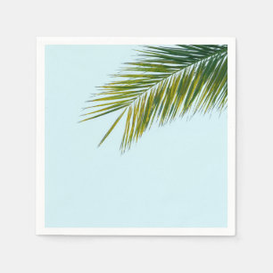 Tropical Green Palm Frond on Light Blue Napkin