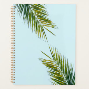 Tropical Green Palm Frond on Light Blue Planner