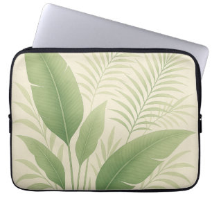 Tropical Green Palm Fronds and Banana Leaves  Laptop Sleeve