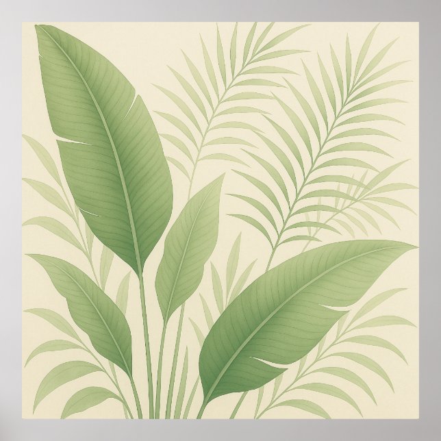 Tropical Green Palm Fronds and Banana Leaves  Poster (Front)
