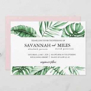 Tropical Green Palm Leaf Border Wedding Invitation