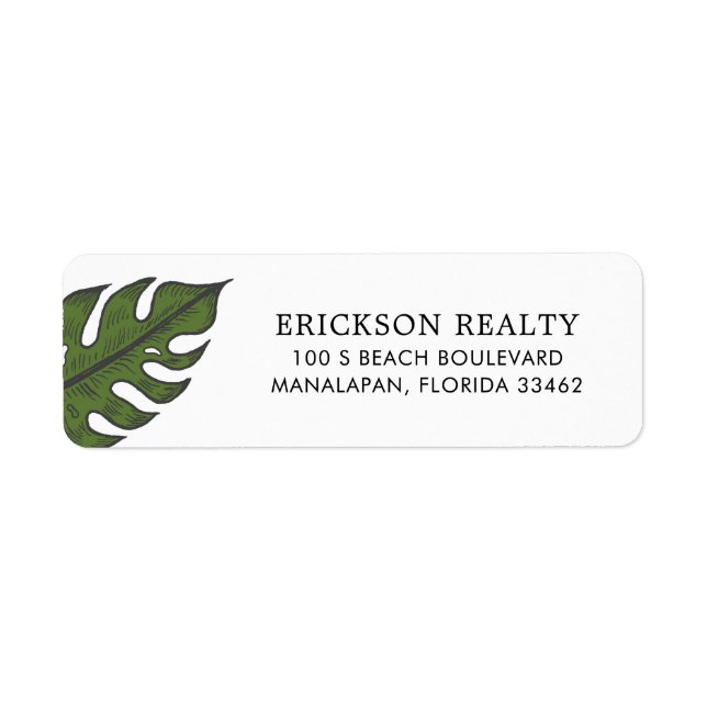 Tropical Green Palm Leaf Business Return Address Label (Front)