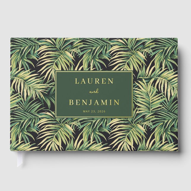 Tropical Green Palm Leaf Celebration Guest Book (Front)