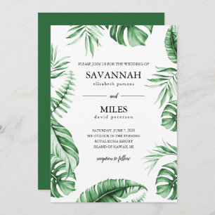 Tropical Green Palm Leaf Frame Wedding Invitation