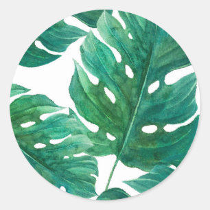 Tropical Green Palm Leaf Hawaiian Summer Wedding Classic Round Sticker