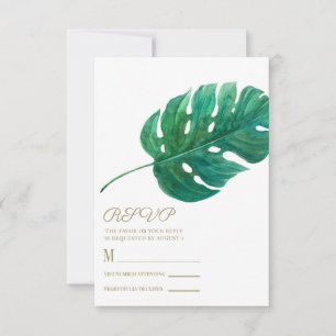 Tropical Green Palm Leaf Hawaiian Wedding RSVP Card