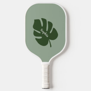 Tropical Green Palm Leaf    Modern Monogram  Pickleball Paddle
