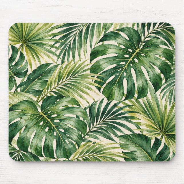 Tropical Green Palm Leaf Mouse Pad (Front)