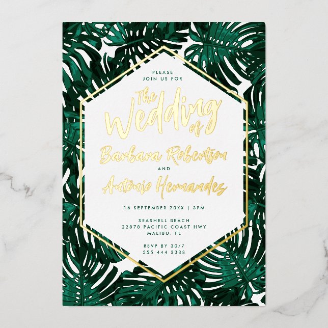 Tropical Green Palm Leaves Beach Wedding (Front)
