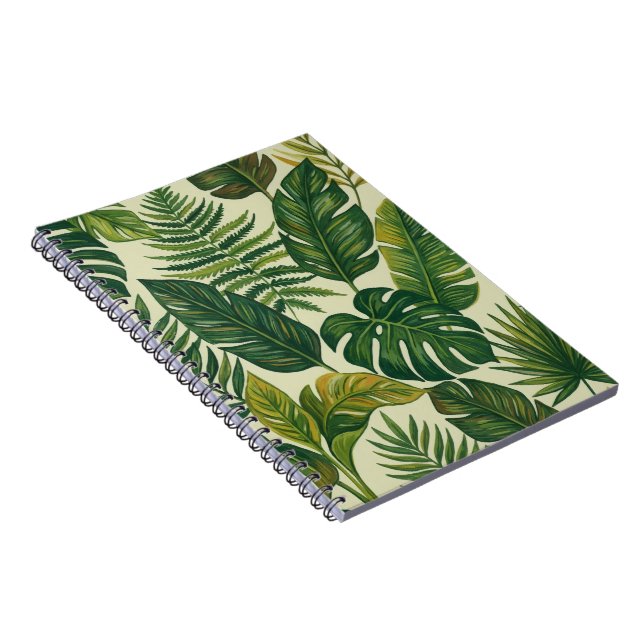 Tropical Green Palm Leaves Botanical Pattern Noteb Notebook (Right Side)
