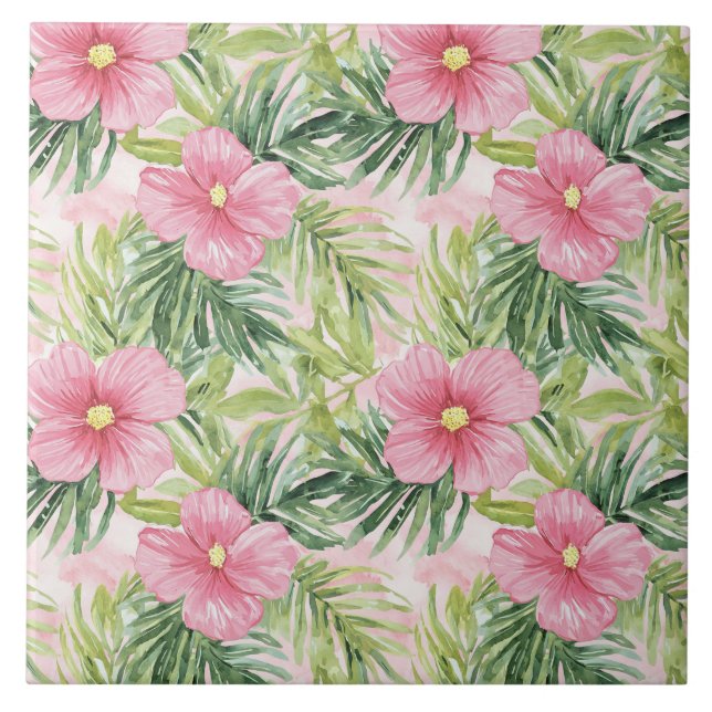 Tropical Green Palm Leaves  Ceramic Tile (Front)