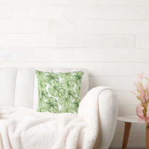 Tropical Green Palm Leaves Cushion