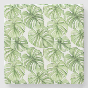 Tropical Green Palm Leaves Stone Coaster