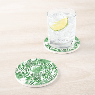 Tropical Green Palm Leaves Summer Pattern Coaster