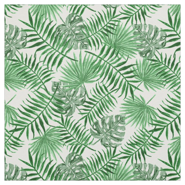 Tropical Green Palm Leaves Summer Pattern Fabric (Swatch)