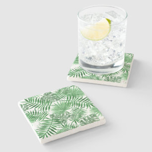 Tropical Green Palm Leaves Summer Pattern Stone Coaster