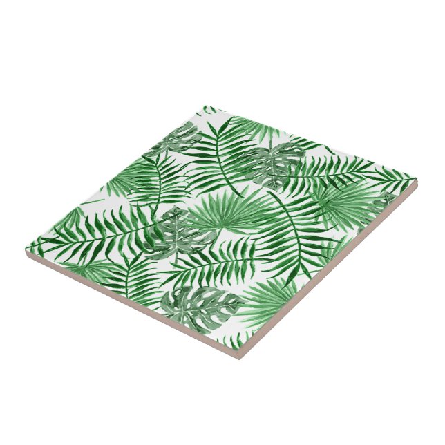 Tropical Green Palm Leaves Summer Pattern Tile (Side)