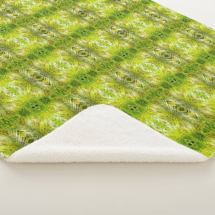 Tropical green palm leaves sunlight pattern sherpa blanket