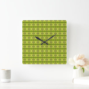Tropical green palm leaves sunlight pattern square wall clock