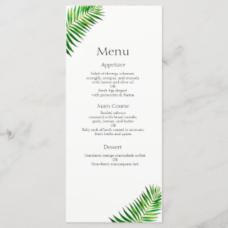 Tropical green palm leaves wedding menu