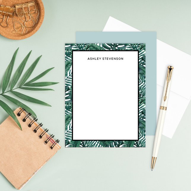 Tropical Green Palm Monstera Leaves Custom Name Card (Creator Uploaded)