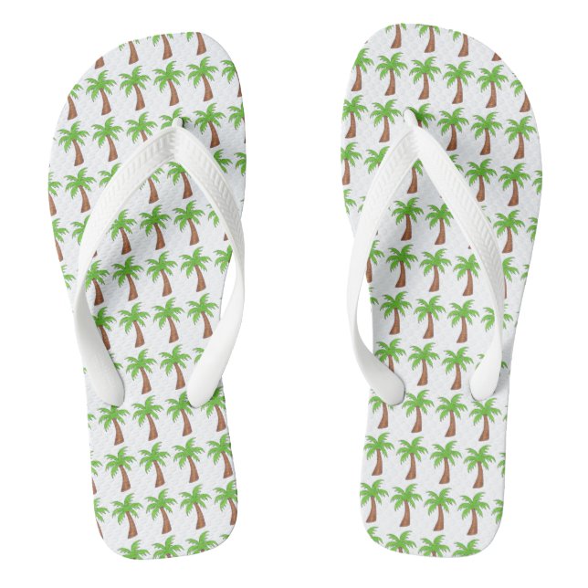 Tropical Green Palm Tree Beach Vacation Island Thongs (Footbed)