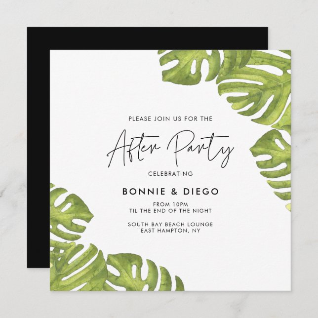Tropical green palms wedding after party invitation (Front/Back)