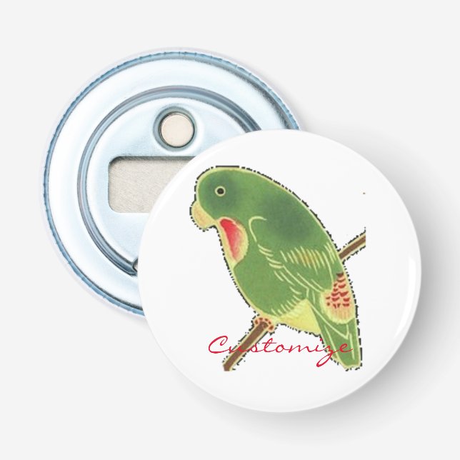 Tropical Green Parakeet Thunder_Cove Bottle Opener (Front)