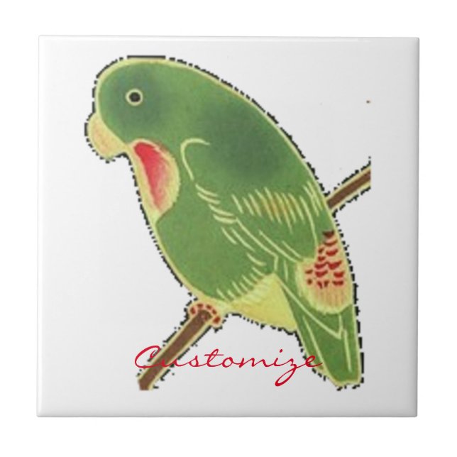 Tropical Green Parakeet Thunder_Cove Ceramic Tile (Front)