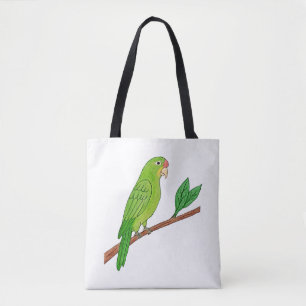 Tropical green parakeet tote bag