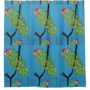 tropical green parrots pattern shower curtain