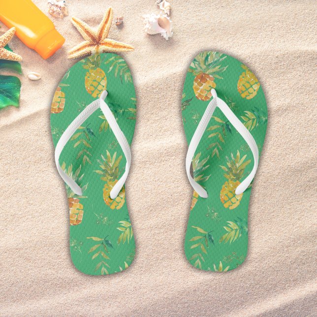 Tropical Green Pineapple Beach Thongs (Tropical Green Pineapple Beach Flip Flops)