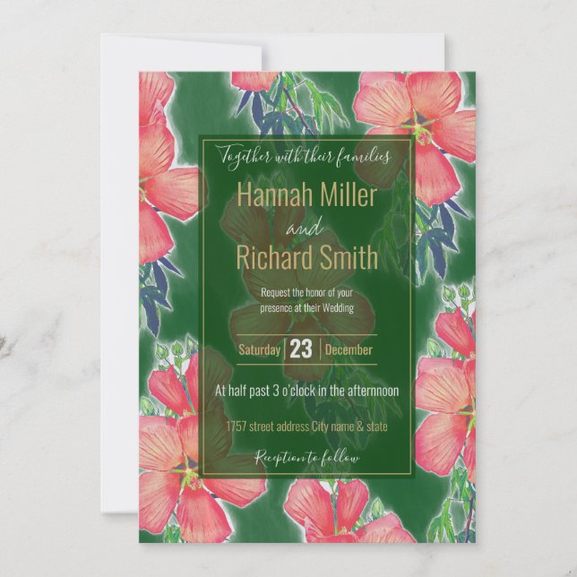 Tropical Green Pink Hibiscus Flower Painting (Front)