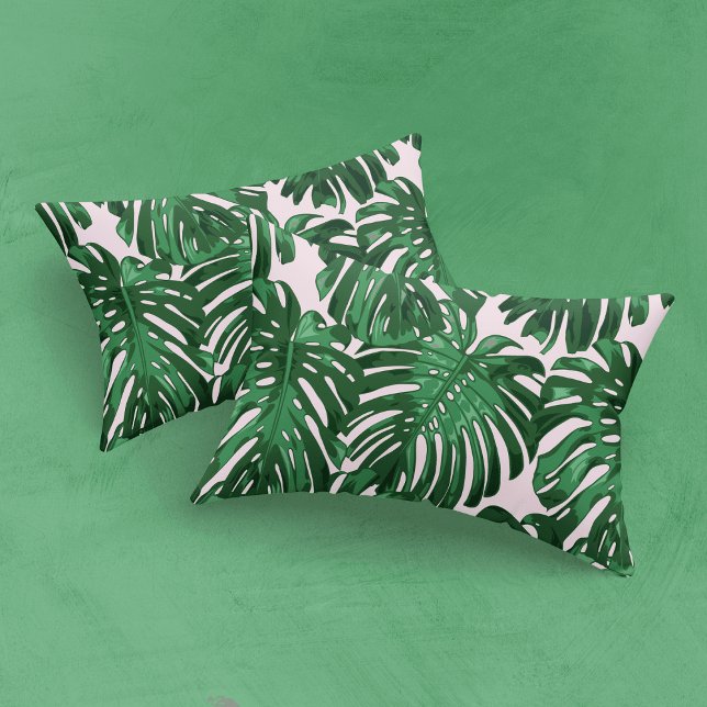 Tropical Green Pink Jungle Palm Leaves Pillowcase (Creator Uploaded)