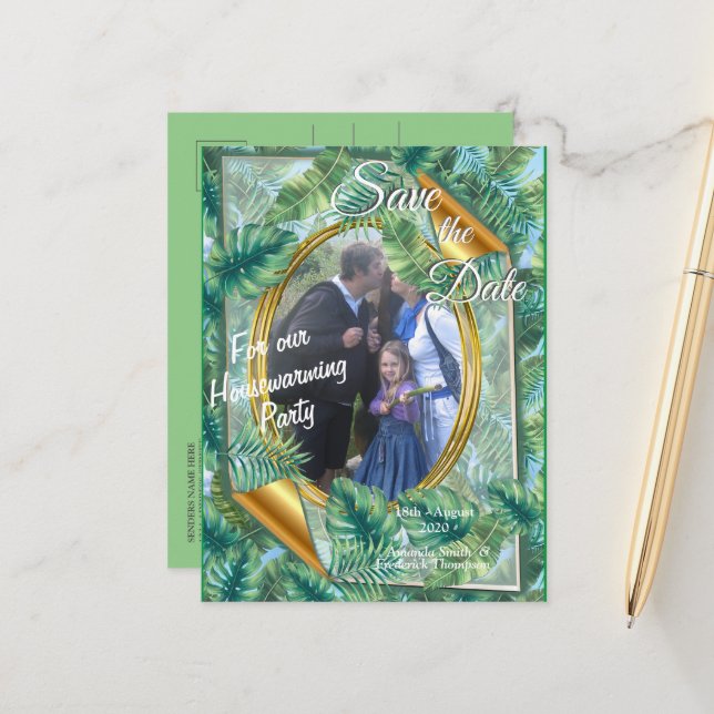 Tropical Green Plant Leaves Announcement Postcard (Front/Back In Situ)