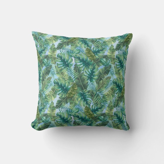 Tropical green plant leaves cushion (Front)