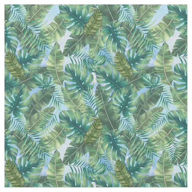 Tropical green plant leaves fabric (Close Up)