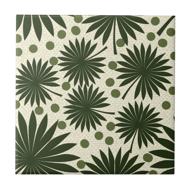 Tropical Green Rainforest Palm Leaf Art Ceramic Tile (Front)