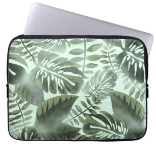 Tropical green sage foliage print serving tray cak laptop sleeve
