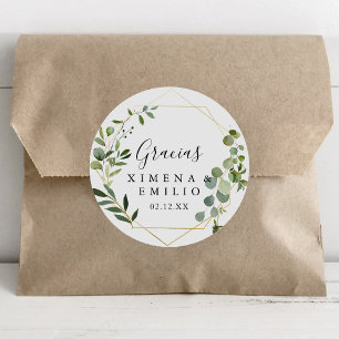 Tropical Green Spanish Thank You Wedding Favour Classic Round Sticker