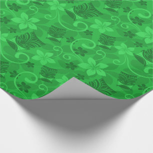 Tropical Green Tiki Masks Hawaiian Wrapping Paper