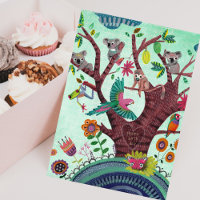 Tropical green tree with animals koala birthday