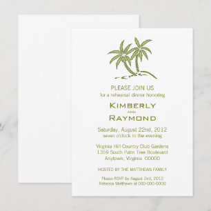 Tropical Green Twin Palm Trees Rehearsal Dinner Invitation