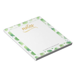 Tropical Green Watercolor Leaves Gold Faux Foil Notepad