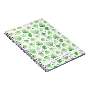 Tropical Green Watercolor Leaves Name Notebook