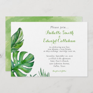 Tropical Green Watercolor Palm Leaves Wedding Invitation
