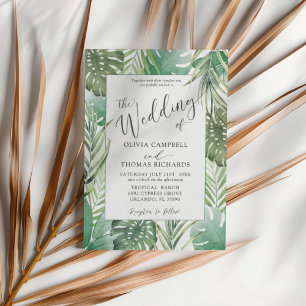 Tropical Green Watercolor Palm Wedding Invitation