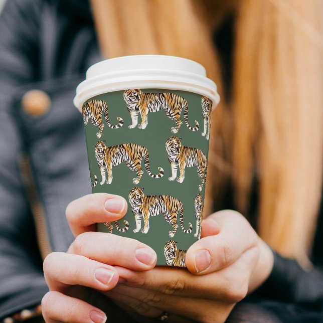 Tropical Green Watercolor Tigers Pattern Paper Cups (Creator Uploaded)