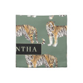 Tropical Green Watercolor Tigers Pattern With Name Napkin (Quarter Fold)
