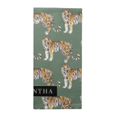 Tropical Green Watercolor Tigers Pattern With Name Napkin (Half Fold)